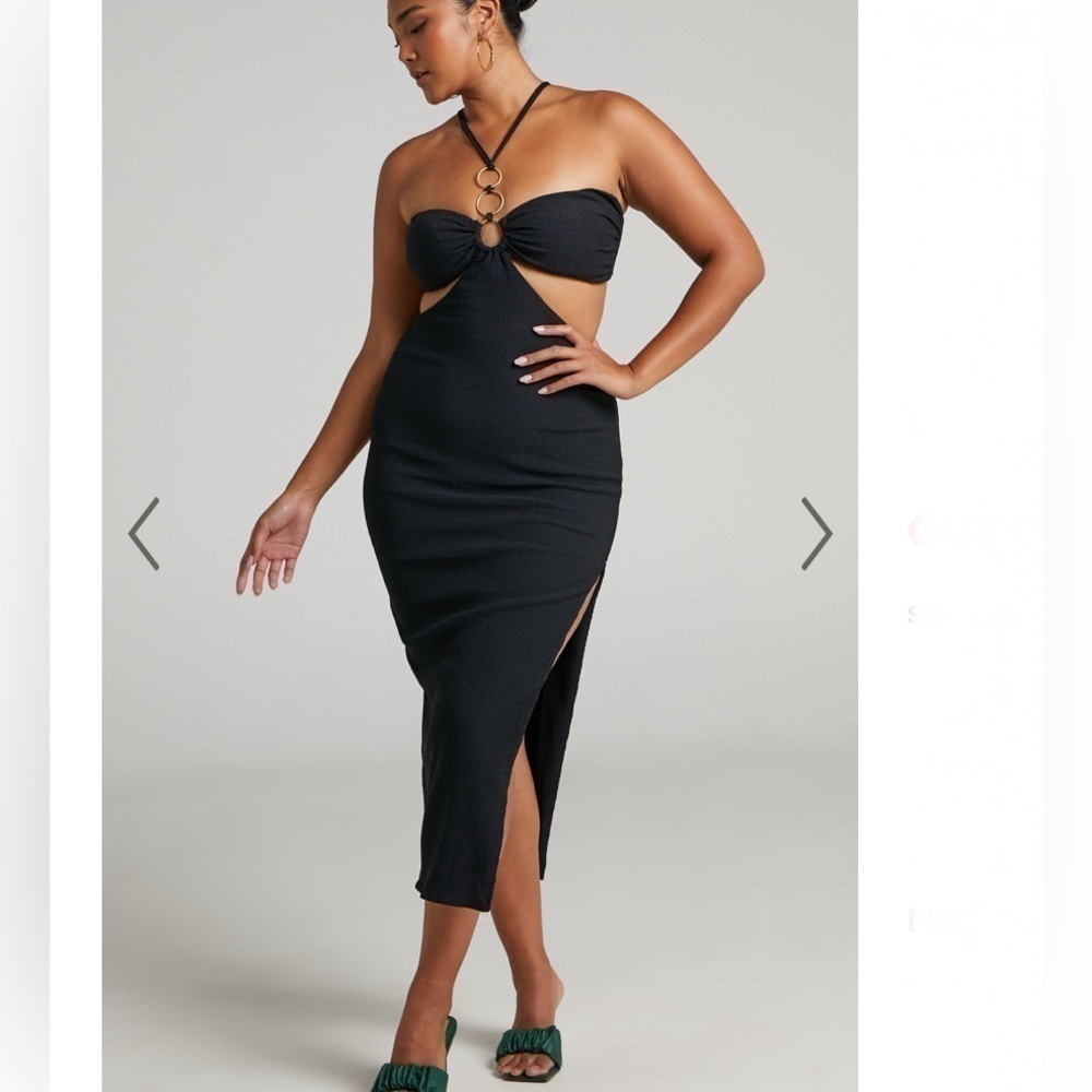 Showpo NWT Amarilly black cutout matte gold rings SOLD OUT midi dress size 4